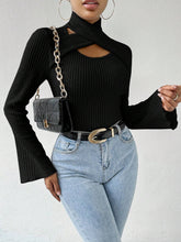 Flared Long Sleeve Hollow Out Top